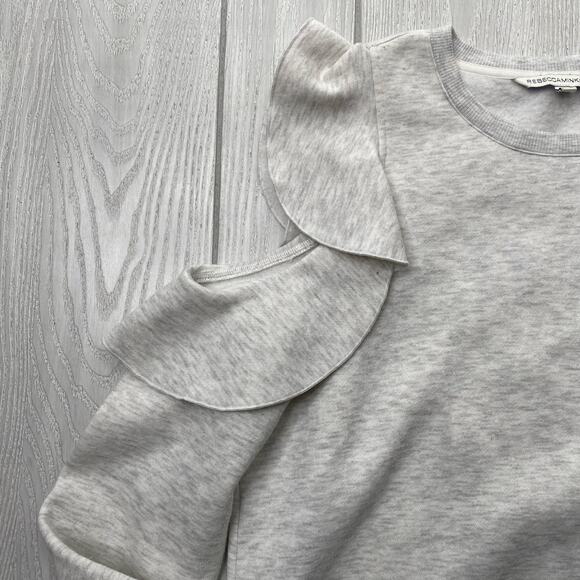 Rebecca Minkoff Women's Light Grey Cold Shoulder Ruffle Sweater Size Large - Picture 7 of 9